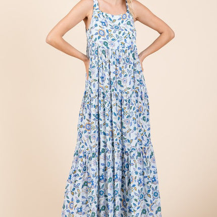 Mittoshop Flower Print Tiered Sleeveless Empire Maxi Dress - Image 1