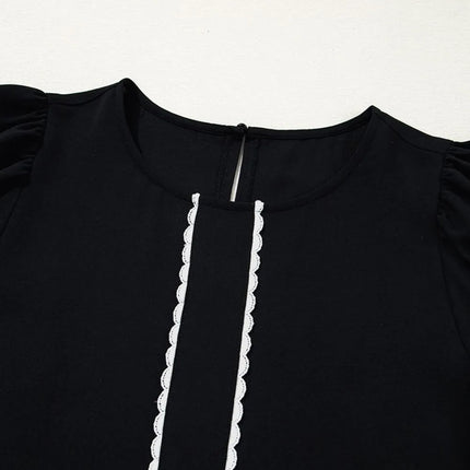 Contrast Scallop Trim Bow Detail Short Sleeve Shift Dress - Image 10