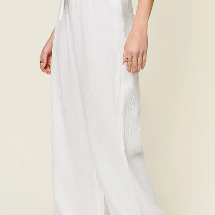 Double Take Full Size Texture Drawstring Wide Leg Pants - Image 5
