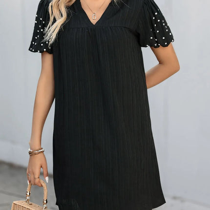 Textured V-Neck Short Sleeve Mini Dress - Image 2