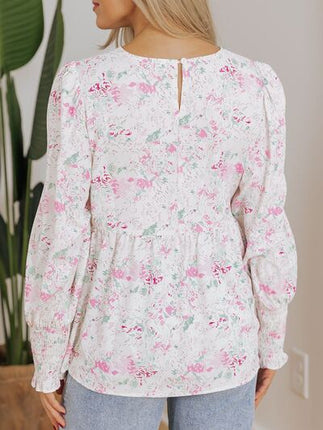 Printed Round Neck Long Sleeve Blouse - Image 3