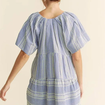 Davi & Dani Embroidered Stripe Ruffled Gingham Mini Dress - Image 7