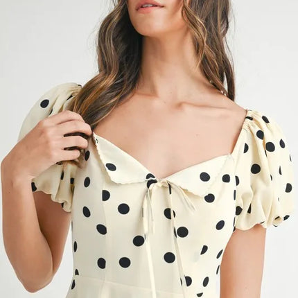 MABLE Polka Dot Puff Sleeve Midi Dress - Image 11