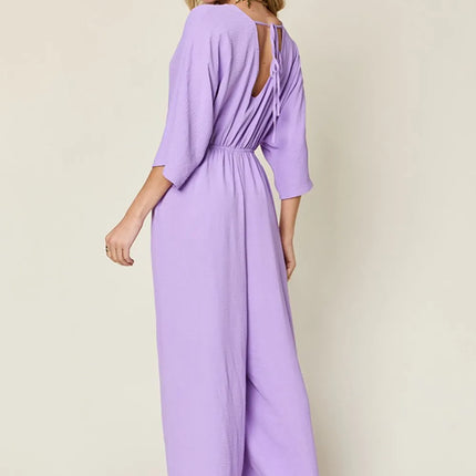 Double Take Full Size Surplice Wide Leg Jumpsuit with Pockets - Image 19