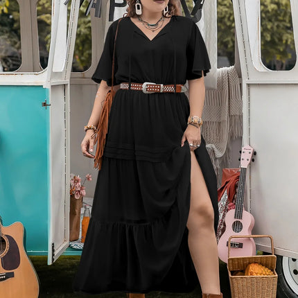 Plus Size Tie Neck Flutter Sleeve Dress - Image 3