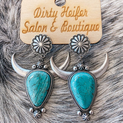 Artificial Turquoise Alloy Cow Head Earrings - Image 5