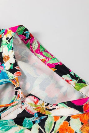 Floral Tie Neck Balloon Sleeve Blouse - Image 6