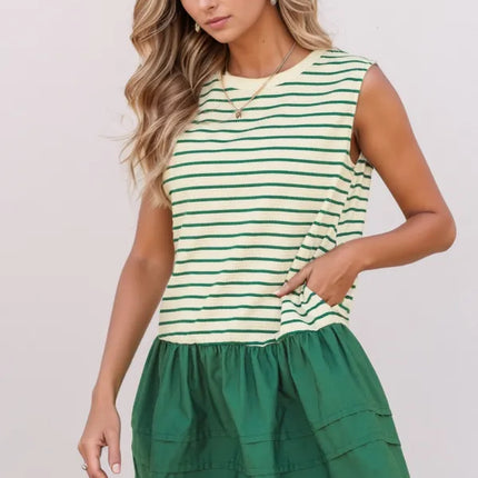 Stripe Woven Sleeveless Mini Dress - Image 1