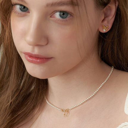 Copper Pearls Bow Necklace - Image 2