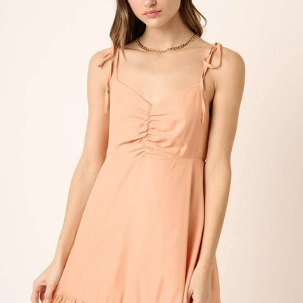 Mittoshop Ruched Detail Spaghetti Tie Mini Dress - Image 1