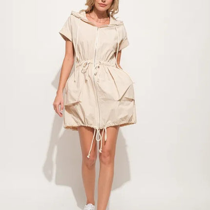 And The Why Short Sleeve String Details Hooded Mini Dress - Image 5