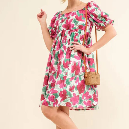 And The Why Smocked Floral Ruffle Short Sleeve Mini Dress - Image 3