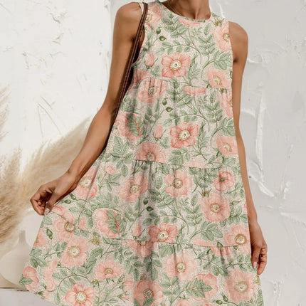 FAM-FAM Tiered Printed Round Neck Sleeveless Dress - Image 1