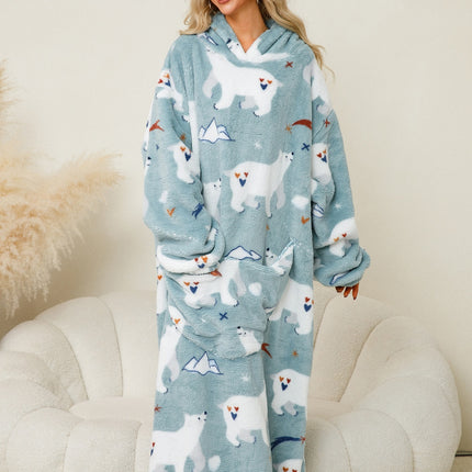 Fuzzy Pocketed Long Sleeve Hooded Lounge Dress - Image 11