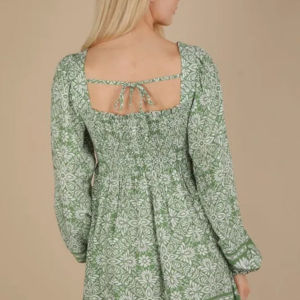 VERY J Printed Smocked Chest Boho Mini Dress - Image 4