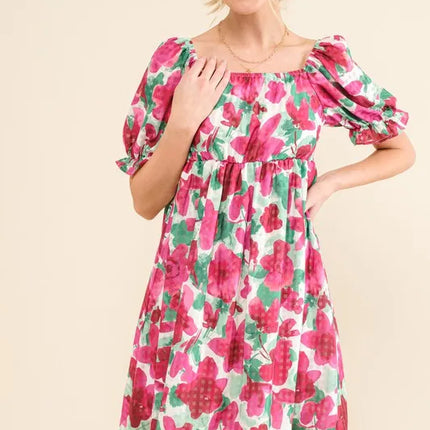 And The Why Smocked Floral Ruffle Short Sleeve Mini Dress - Image 5