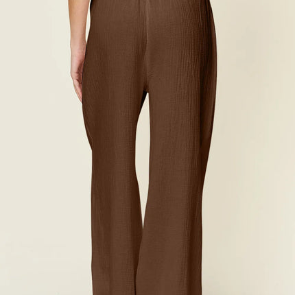 Double Take Full Size Texture Drawstring Wide Leg Pants - Image 18