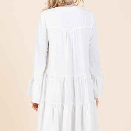 Mittoshop Tiered Notched Flare Sleeve Dress - Image 4