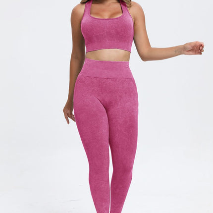 3 Piece Washed Square Neck Wide Strap Active Set - Image 12