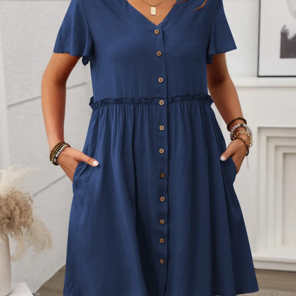 Button Front Flutter Sleeve Dress - Image 21