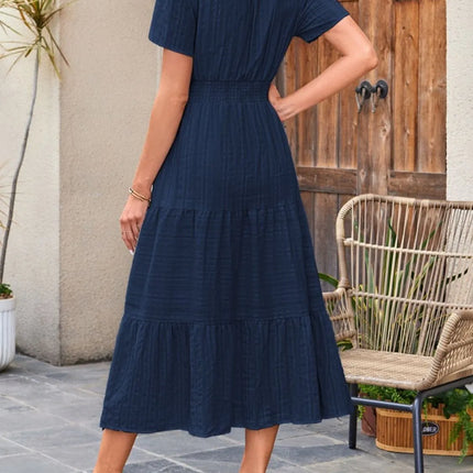 Tiered Notched Short Sleeve Dress - Image 21