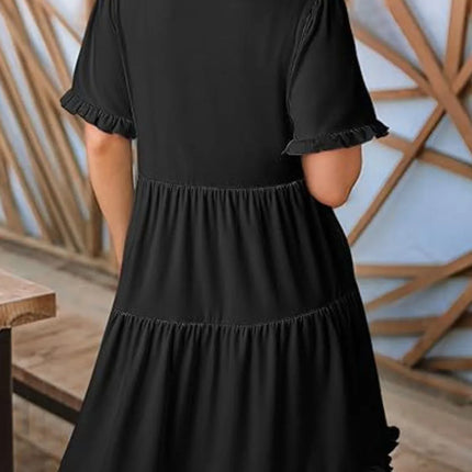 Tiered Notched Short Sleeve Mini Dress - Image 6