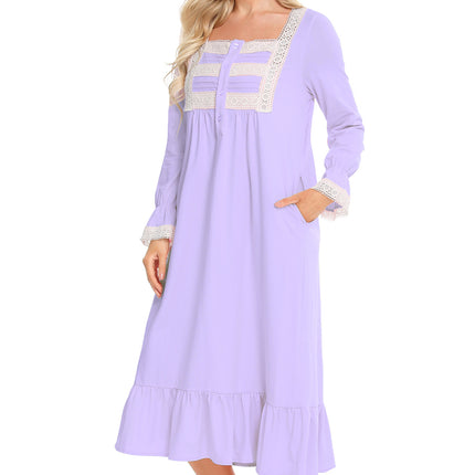 Lace Detail Square Neck Flounce Sleeve Night Dress - Image 11