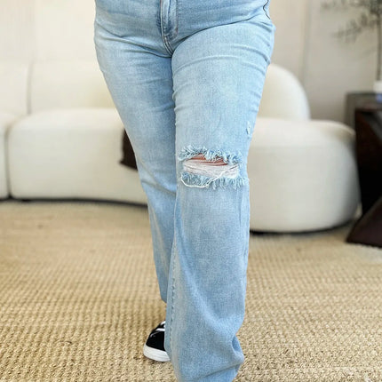 Judy Blue Full Size High Waist Distressed Straight Jeans - Image 10