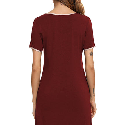 Contrast Trim Pocketed Round Neck Lounge Dress - Image 17