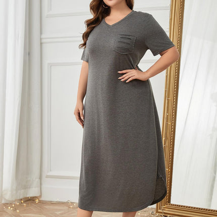 Plus Size Pocketed V-Neck Short Sleeve Lounge Dress - Image 4