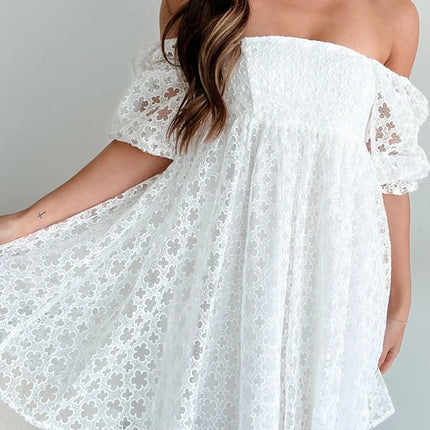 Lace Puff Sleeve Empire Waist Mini Dress - Image 2