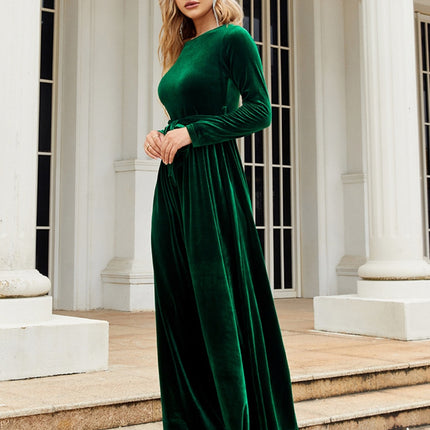 Tie Front Round Neck Long Sleeve Maxi Dress - Image 8