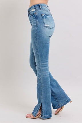 Judy Blue HW Tummy Control Vintage Wash Side Slit Slim Boot Jeans - Image 4