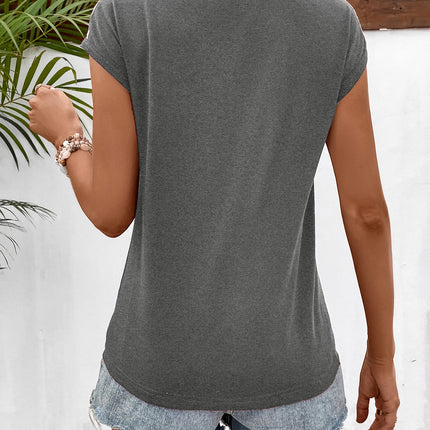 Ivy Lane Spliced Lace V-Neck Twisted Hem Tee - Image 2