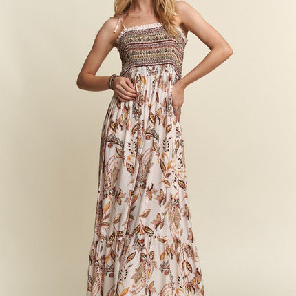 ADORA Smocked Printed Square Neck Tie Shoulder Cami Dress - Image 5