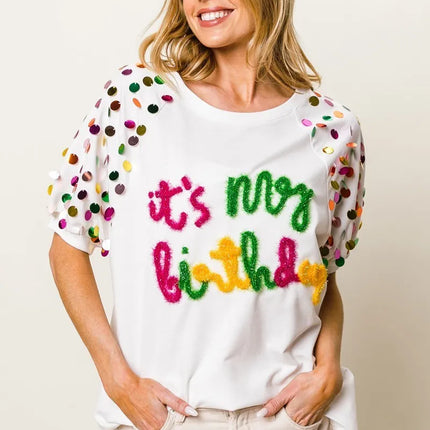 BiBi Metallic Letter Spangle Raglan Puff Sleeve Top - Image 16