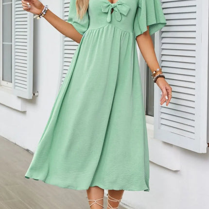 Smocked Tie Front Flutter Sleeve Midi Dress - Image 19