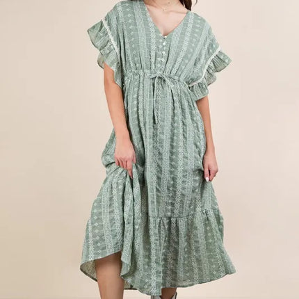 VERY J Embroidered Boho Ruffled Midi Dress - Image 2