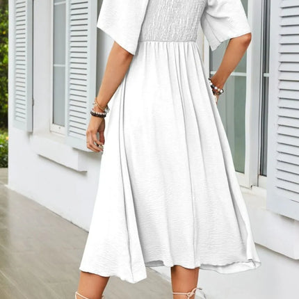 Smocked Tie Front Flutter Sleeve Midi Dress - Image 6