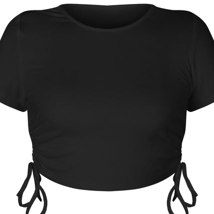 Round Neck Short Sleeve Drawstring Tee - Image 5
