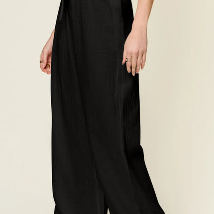 Double Take Full Size Texture Drawstring Wide Leg Pants - Image 3