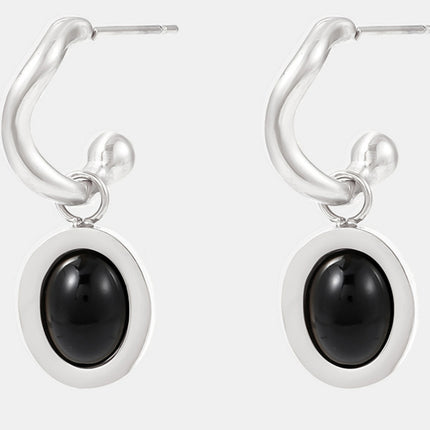 Stainless Steel Oval Drop Earrings - Image 4