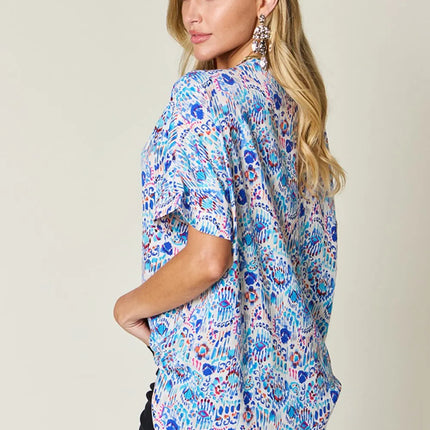 Double Take Full Size Printed V-Neck Short Sleeve Blouse - Image 19