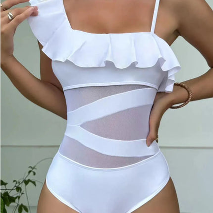 Asymmetrical Ruffled One-Piece Swimwear - Image 1