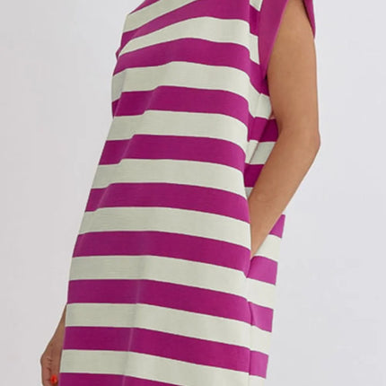 Stripe Cap Sleeve Pocketed Shift Tee Dress - Image 4