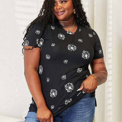 Double Take Dandelion Print Round Neck T-Shirt - Image 1