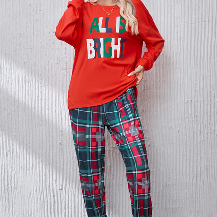 ALL IS BRIGHT Round Neck Top and Plaid Pants Lounge Set - Image 1