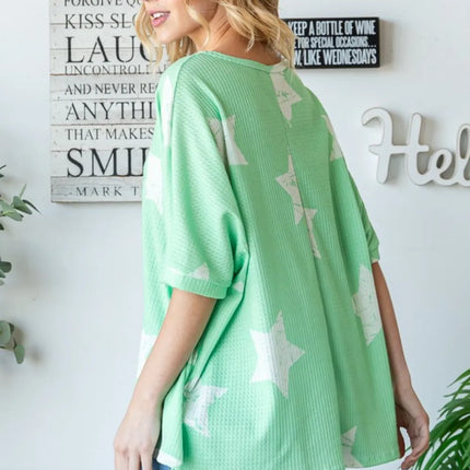 HOPELY Star Pattern Oversized Waffle T-Shirt - Image 2