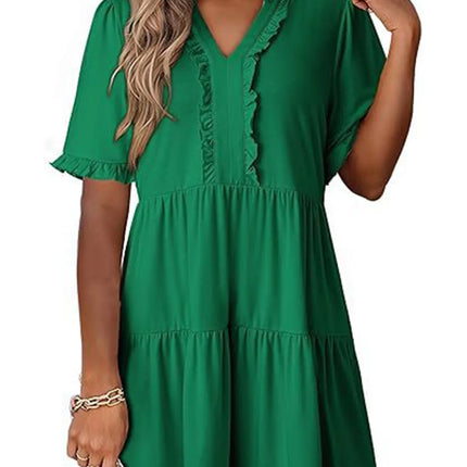 Tiered Notched Short Sleeve Mini Dress - Image 1