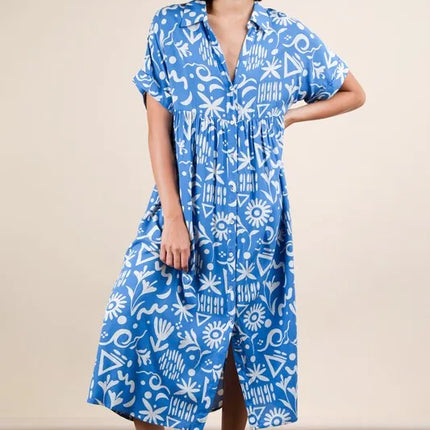 VERY J Plus Size Oversized Printed Shirt Midi Dress - Image 1